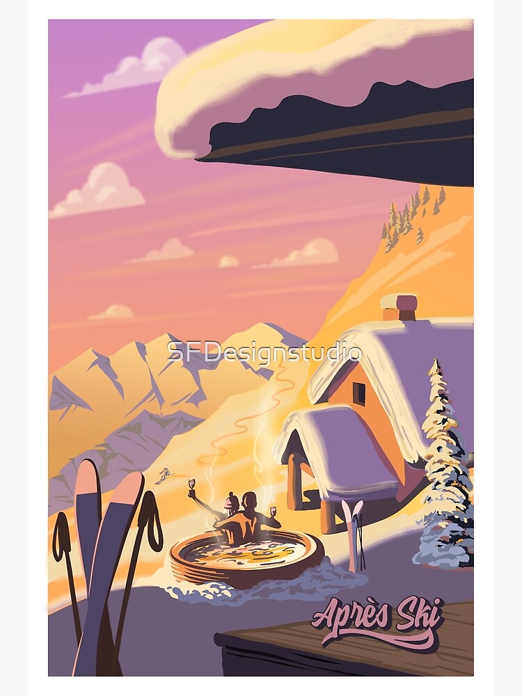 Thumbnail 4 of 4, Metal Print, Apres Ski Retro Winter Poster Art designed and sold by SFDesignstudio.