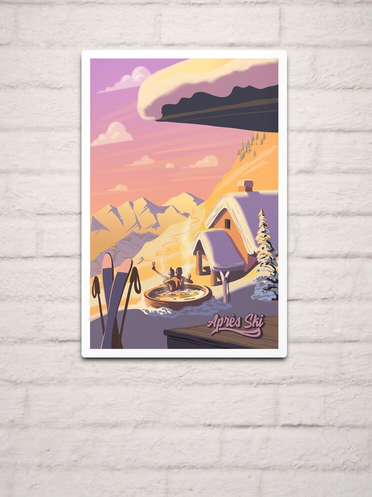 Thumbnail 2 of 4, Metal Print, Apres Ski Retro Winter Poster Art designed and sold by SFDesignstudio.