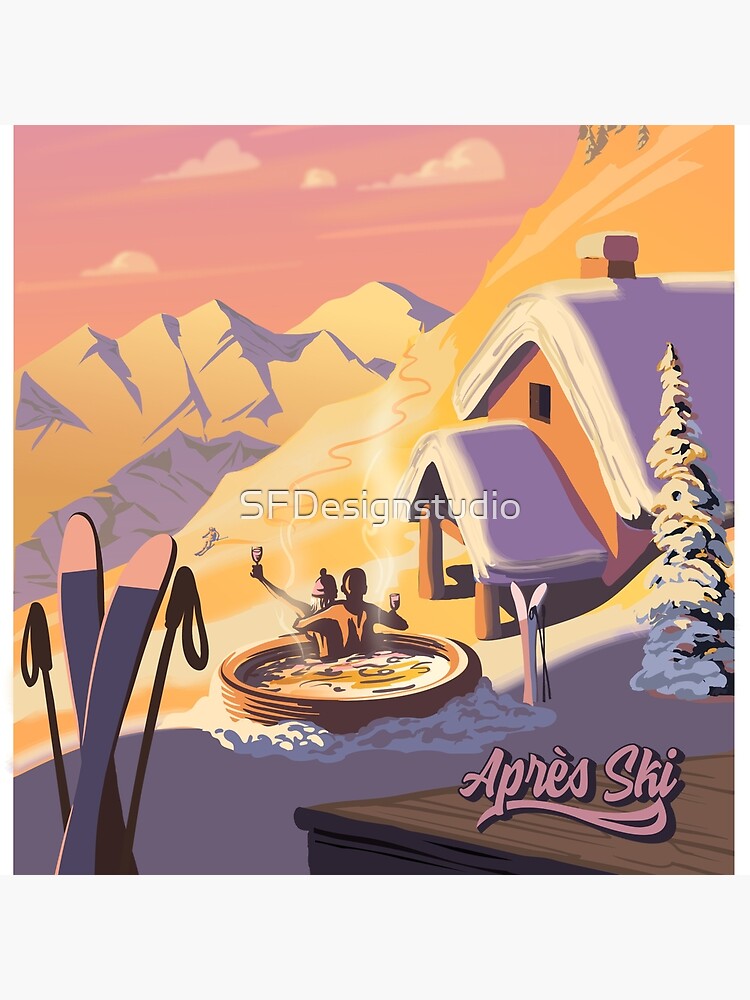 Thumbnail 3 of 3, Throw Pillow, Apres Ski Retro Winter Poster Art designed and sold by SFDesignstudio.