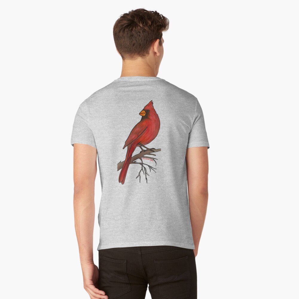 Womens Cardinal Red Bird V-Neck T-Shirt