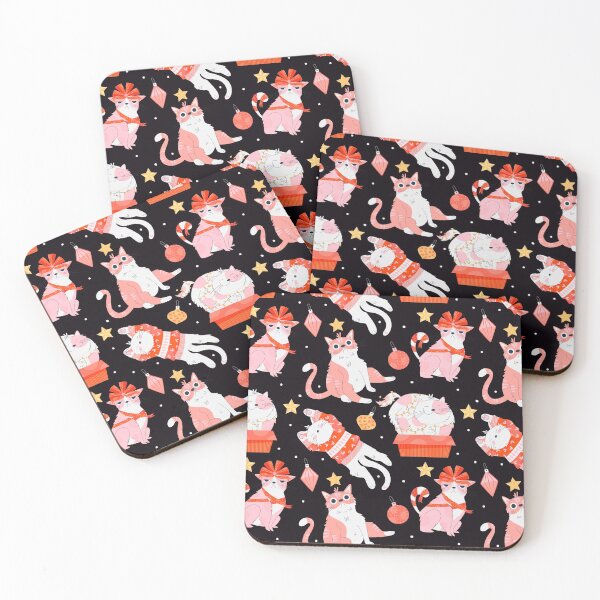 Item preview, Pink Christmas Kitty Cats Holiday Pattern designed and sold by Ester Arts.
