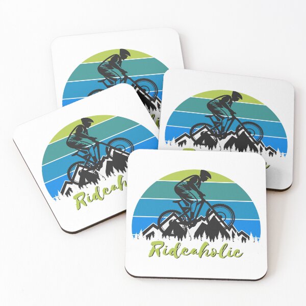 Item preview, Rideaholic mountainbiker on blue green retro sunset designed and sold by portrait4you.