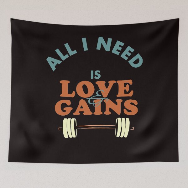 Item preview, All I Need Is Love & Gains - Funny Workout Equipment and Text Effects Memes Gift Trend Idea designed and sold by leo121687.