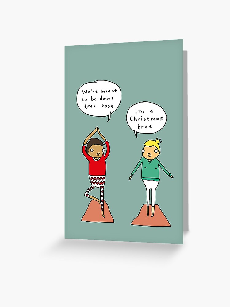 Thumbnail 1 of 2, Greeting Card, "Christmas Tree Pose" funny yoga Christmas card designed and sold by teganphillips.