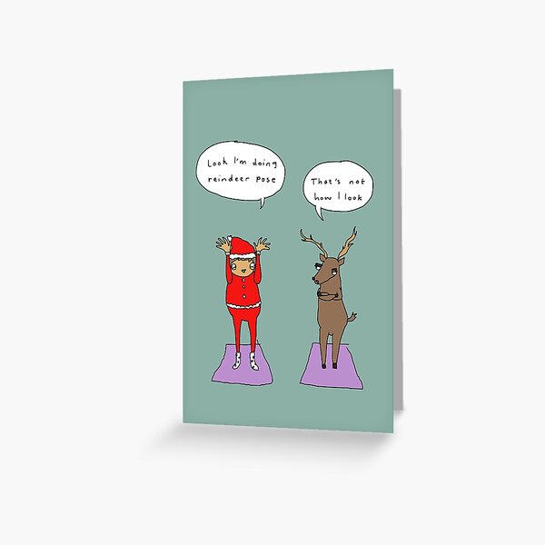 Item preview, "Reindeer pose" funny yoga Christmas card designed and sold by Tegan Phillips.