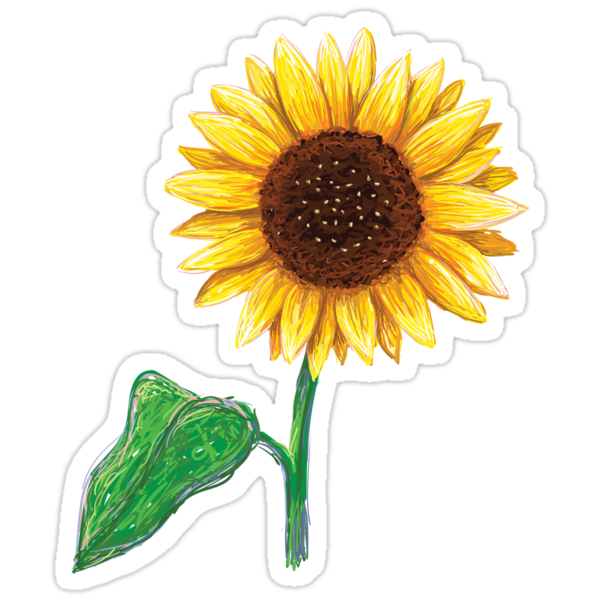sunflower with stem and green leaf sticker stickers by