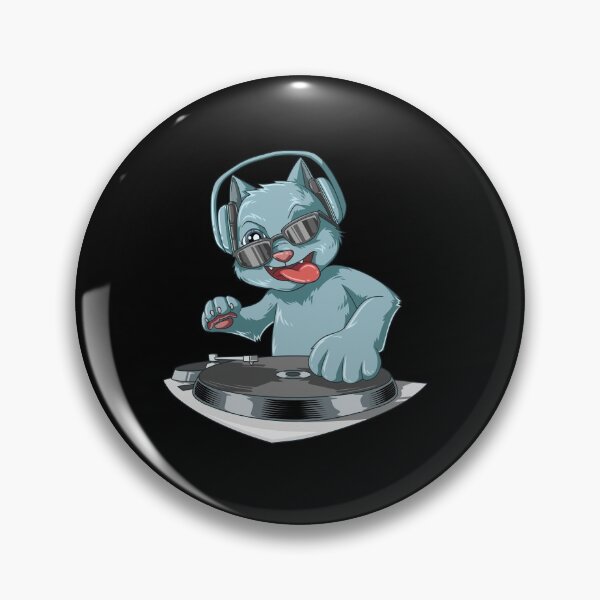 Item preview, DJ Cat with headphones at the turntables designed and sold by melomedia.