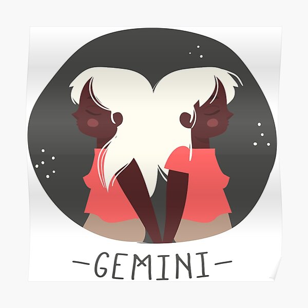 "Cute Zodiac Sign for Gemini Twins Girl Character Design Gift for