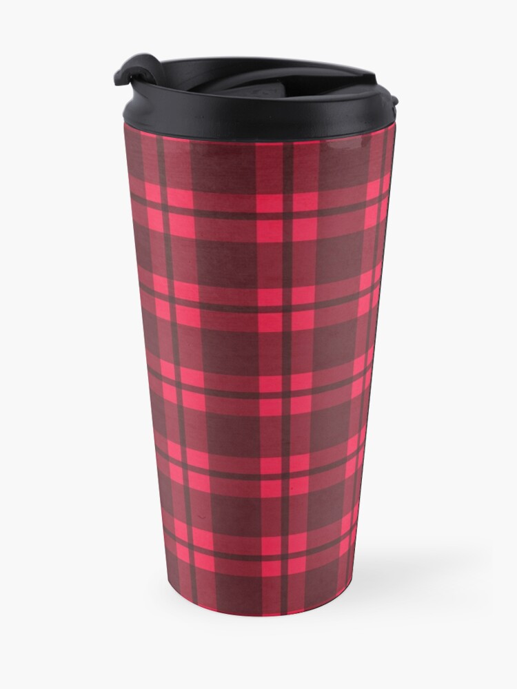 red and black plaid travel mug
