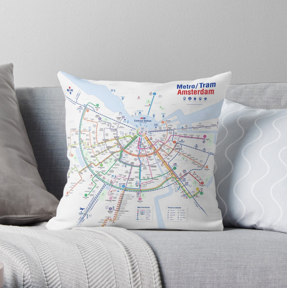 Amsterdam Map Throw Pillow 