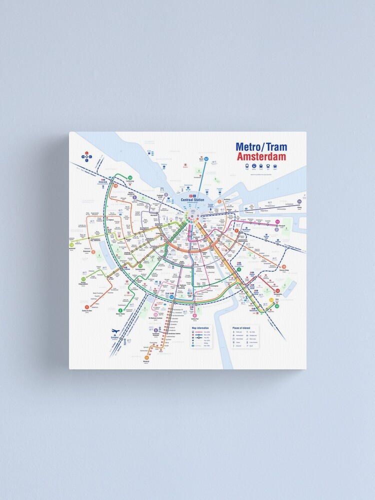 Thumbnail 2 of 3, Canvas Print, Amsterdam Transport Map designed and sold by Linkbekka.