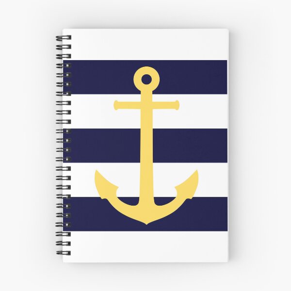 Item preview, Nautical Mustard Yellow Anchor On Navy Blue Stripes designed and sold by rewstudio.