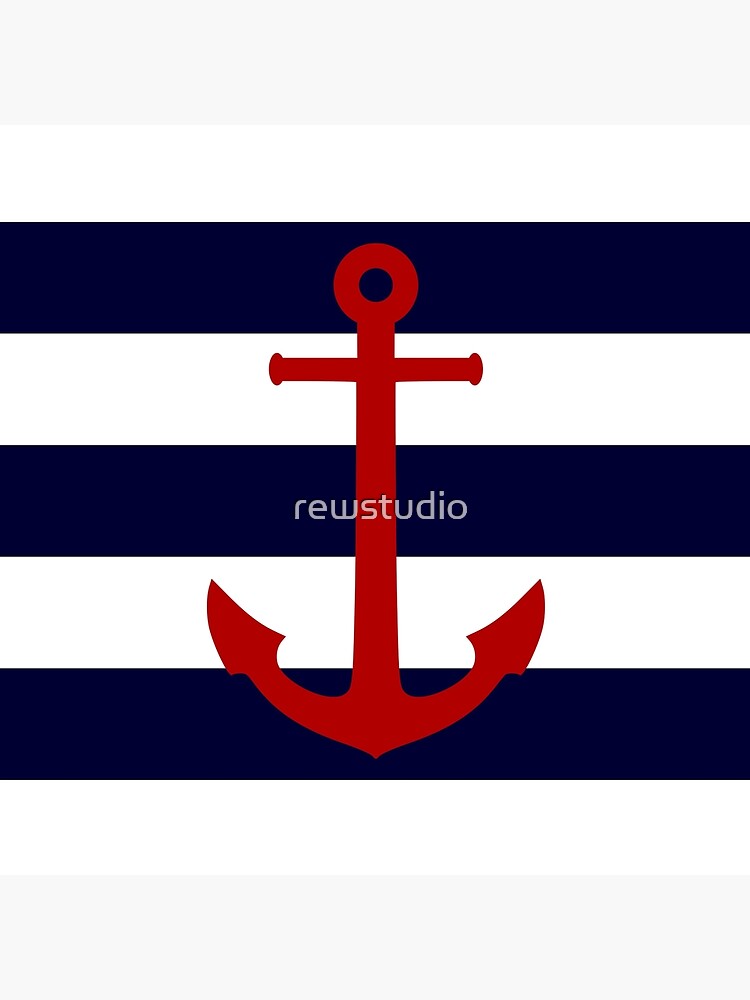Thumbnail 4 von 4, Kissen, Nautischer roter Anker auf dunkelblauen Streifen designt und verkauft von rewstudio.