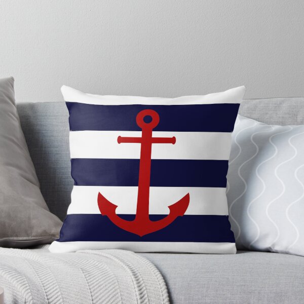 Item preview, Nautical Red Anchor On Navy Blue Stripes designed and sold by rewstudio.