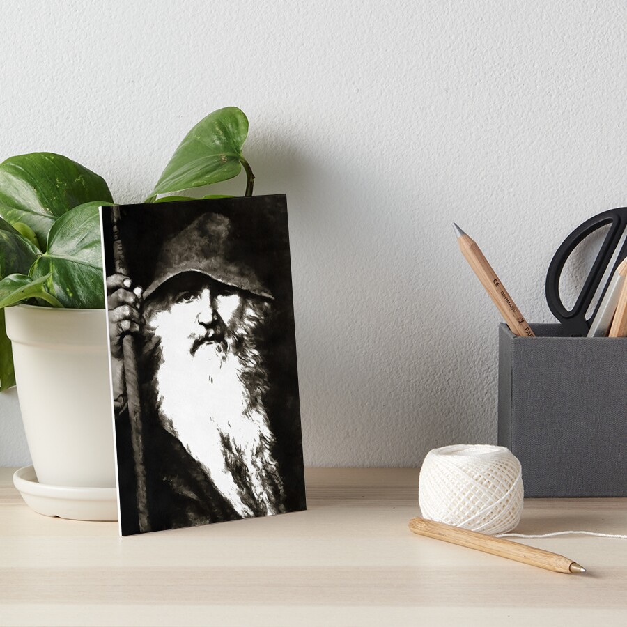 God Odin Scandinavian Deity In Black and White Art Board Print