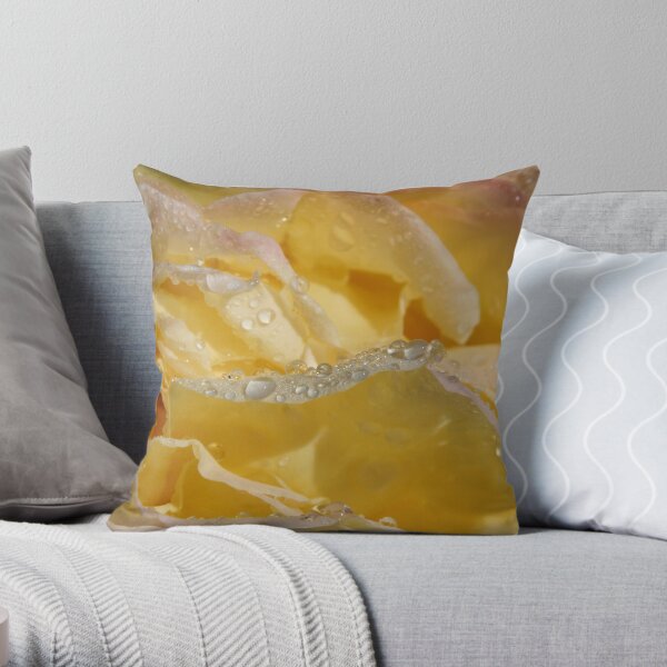 Yellow rose with raindrops in the sunlight. Throw Pillow