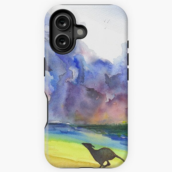 Vista previa del artículo con la obra «Galgo corriendo en la playa tormentosa», diseñado y vendido por greyhoundarts.