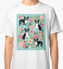 Floral Boston Terrier cute dog spring bloom love valentines day gift terrier black and white puppy Classic T-Shirt