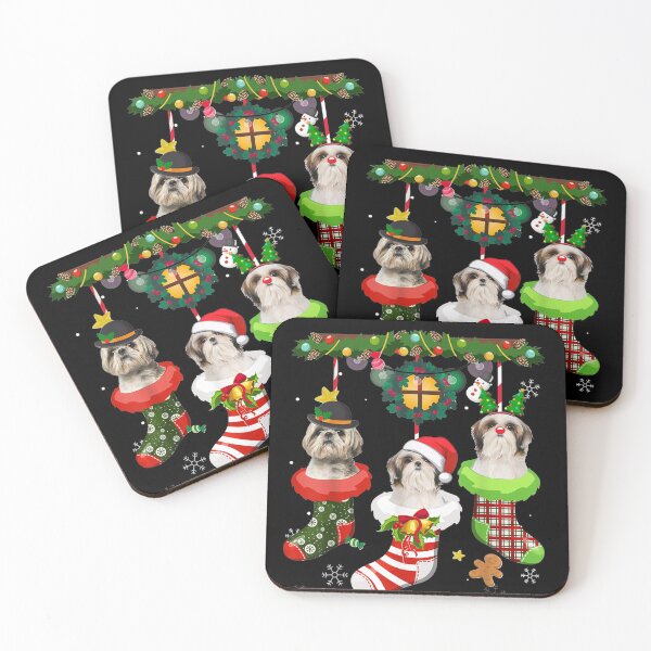 Item preview, Shih Tzu In Socks Christmas Santa Hat Xmas Lights Dog Lover designed and sold by MarcelaSoto.