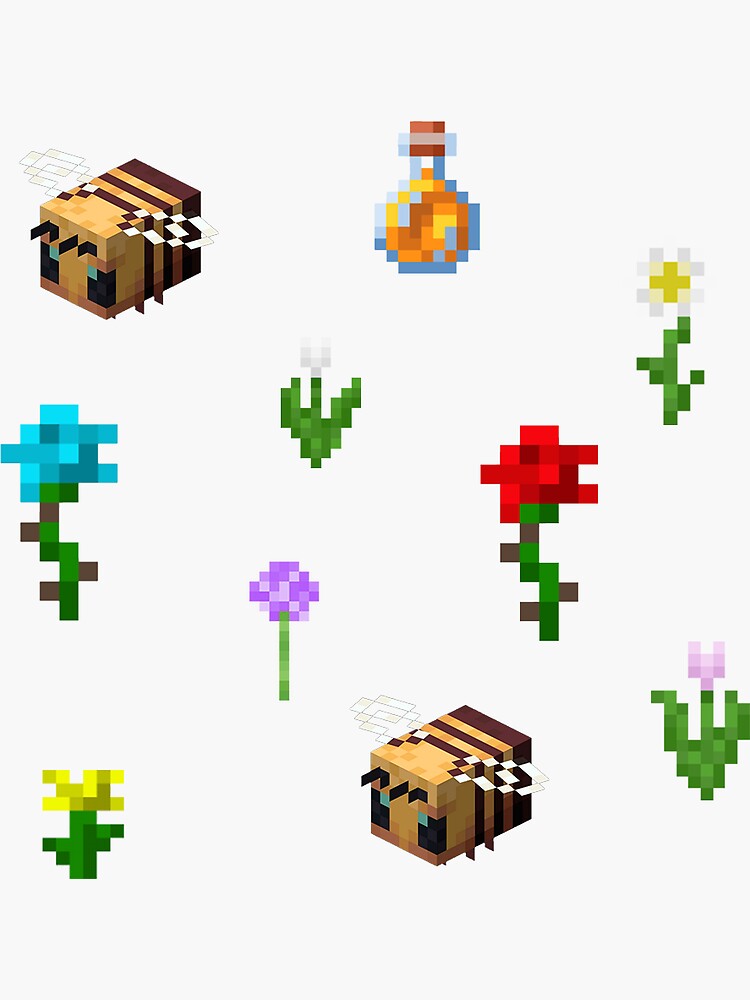 minecraft aesthetic bee and flower 10 stickers sheet by aestheticvibing