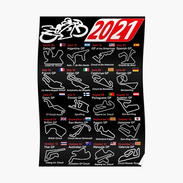 Calendrier 2021 MotoGp nommé circuits Poster