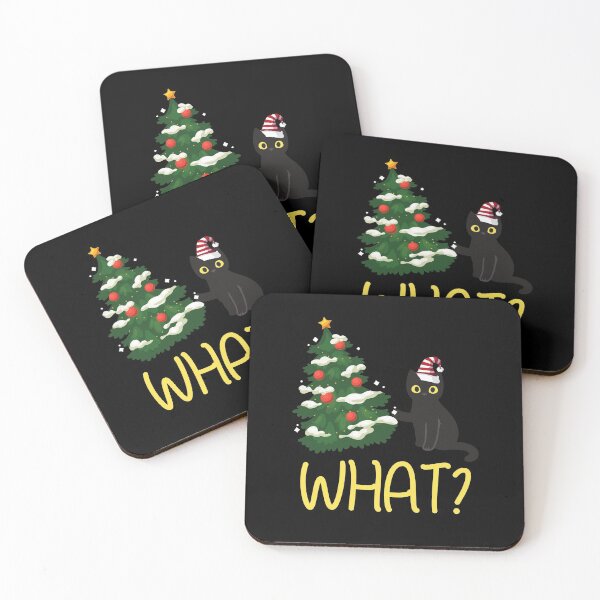 Artikelvorschau, Schwarze Katze, die Weihnachtsbaum über lustiges schiebt Was? entworfen und verkauft von Dressed For Duty.