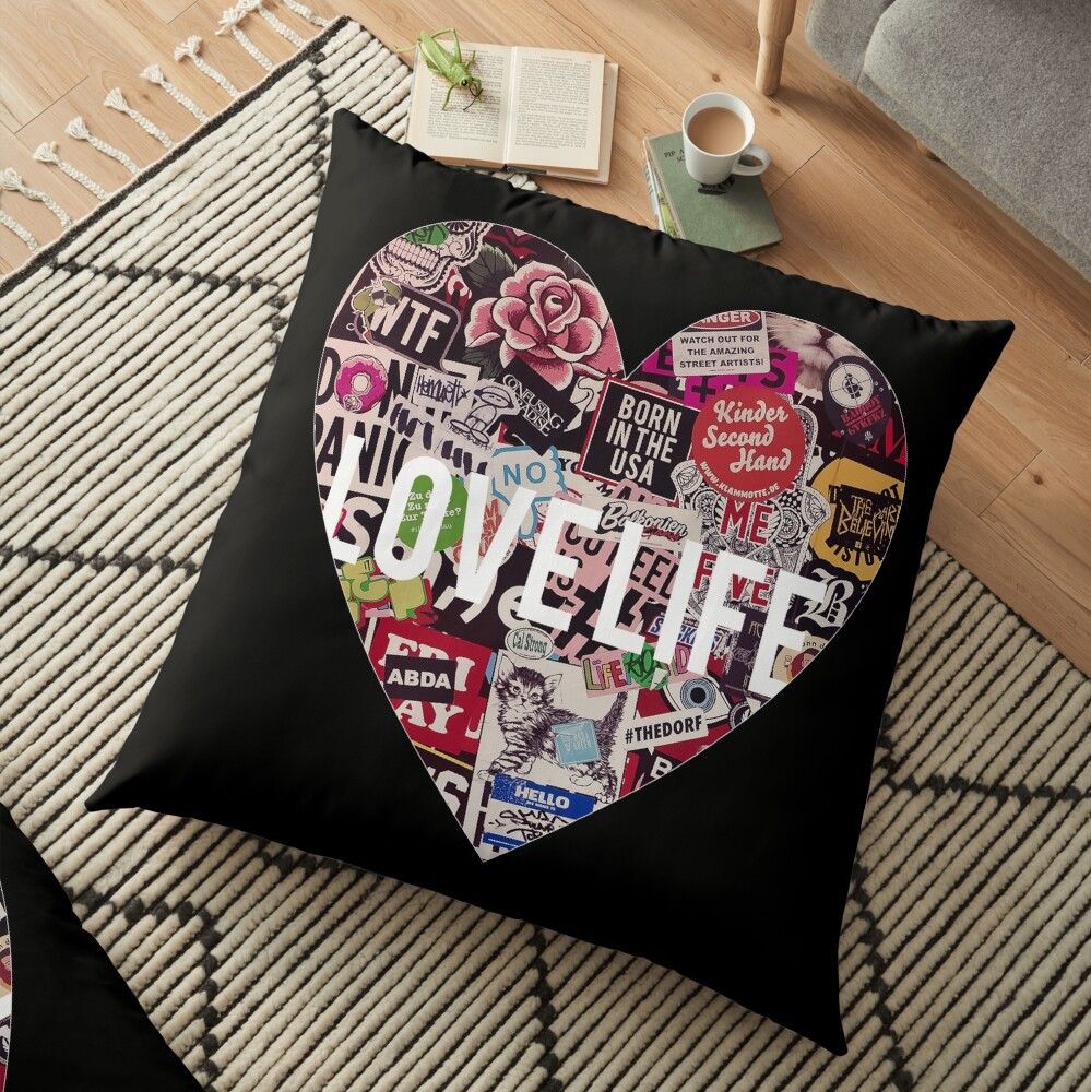 Love Life Grunge Heart Floor Pillow