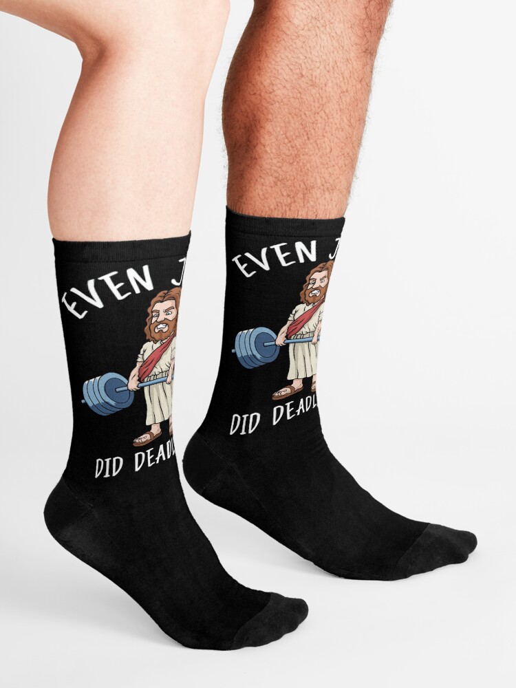 "Funny Gym Gift Men Jesus Deadlift Gift Men Fitness Bodybuilding" Socks