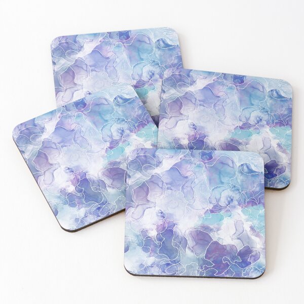 Item preview, Abstract Alcohol Ink Lined Blue Purple Ocean designed and sold by GaiaByMila.