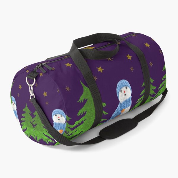 Item preview, Sparkly gold stars, snowman and green tree on purple designed and sold by homemadecreate.