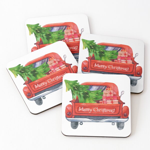 Item preview, Merry Christmas Vintage Red Truck With Christmas Trees and Gifts designed and sold by 3bythelake.