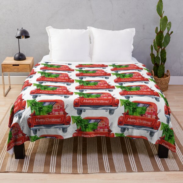 Artikelvorschau, Frohe Weihnachten Vintage Red Truck mit Weihnachtsbäumen und Geschenken entworfen und verkauft von 3bythelake.