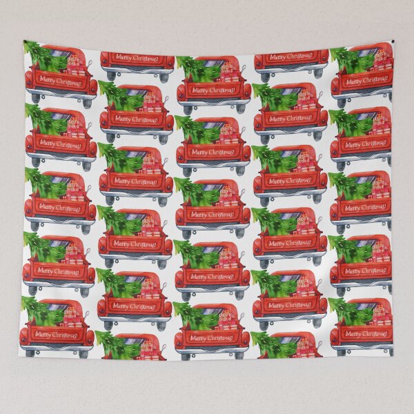 Item preview, Merry Christmas Vintage Red Truck With Christmas Trees and Gifts designed and sold by 3bythelake.