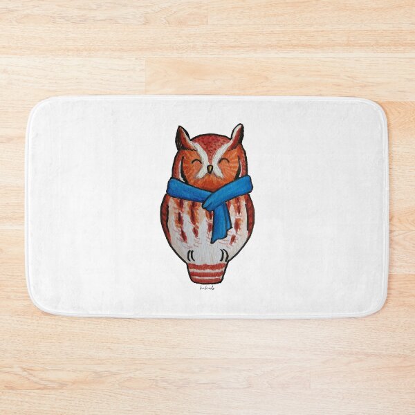 Item preview, Cute Red Eastern Screech Owl with Blue Scarf - Winter Holiday Christmas Owls Bird Cartoon - Hand-drawn Acrylic Painting designed and sold by linbirds.