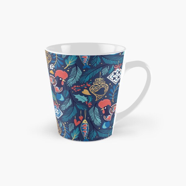 Item preview, Portuguese Christmas Tree // blue background blue pine leaves multicoloured symbolic decorations Barcelo roosters sardines tiles golden Viana hearts and details designed and sold by SelmaCardoso.