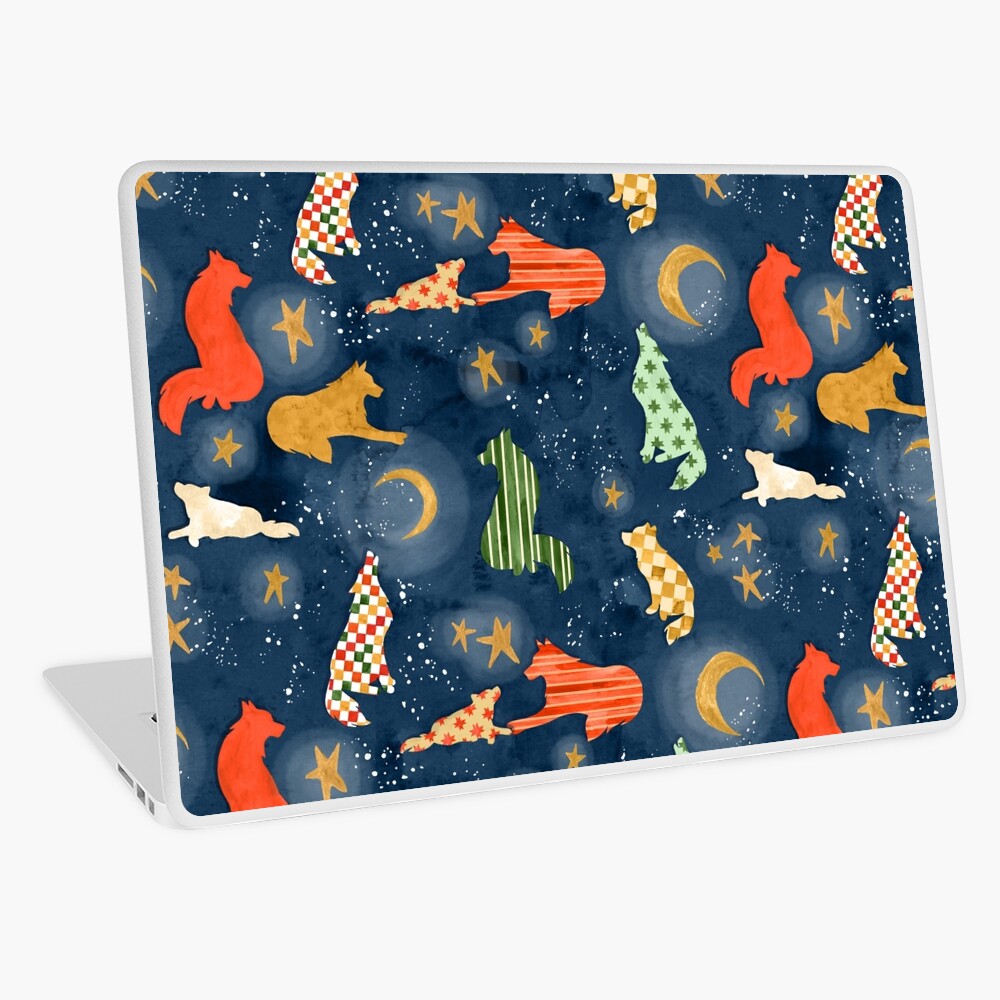 Wolves at Night - Hand Painted Watercolor Pattern Laptop Skin