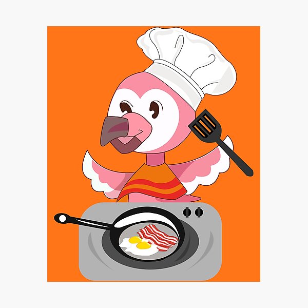 Item preview, Flamingo youtube Flamingo Plush bird cooking bacon and eggs, breakfast  designed and sold by SGS-.