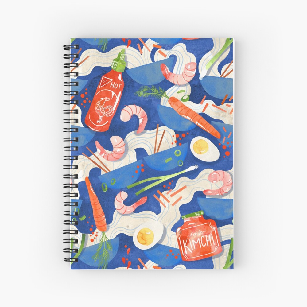Spicy Shrimp Ramen - Watercolor Noodles Spiral Notebook