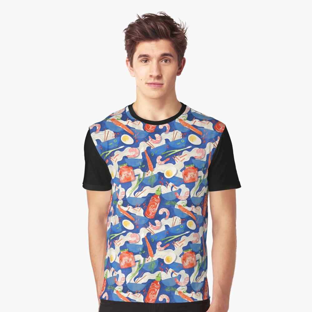 Spicy Shrimp Ramen - Watercolor Noodles Graphic T-Shirt