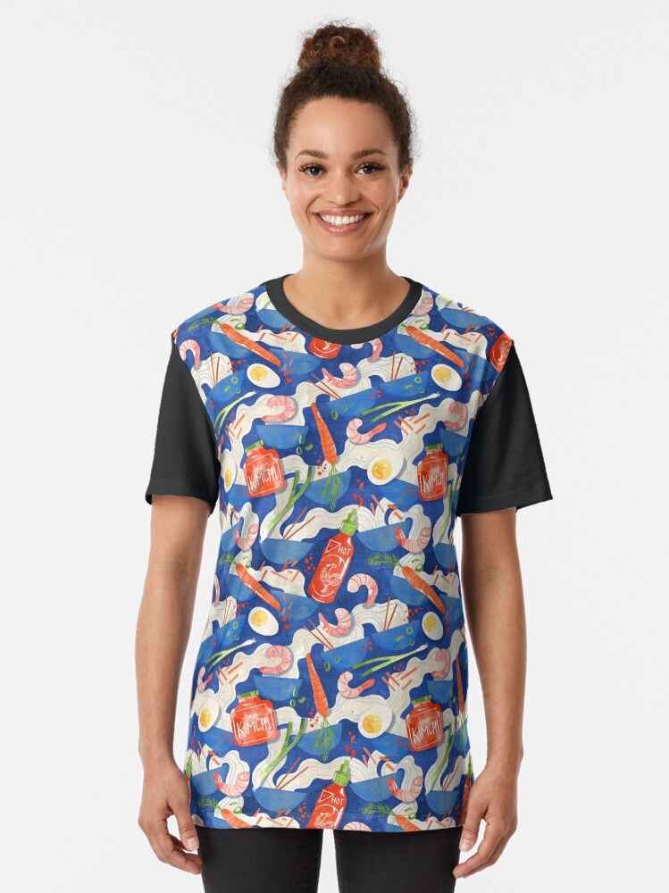 Alternate view of Spicy Shrimp Ramen - Watercolor Noodles Graphic T-Shirt