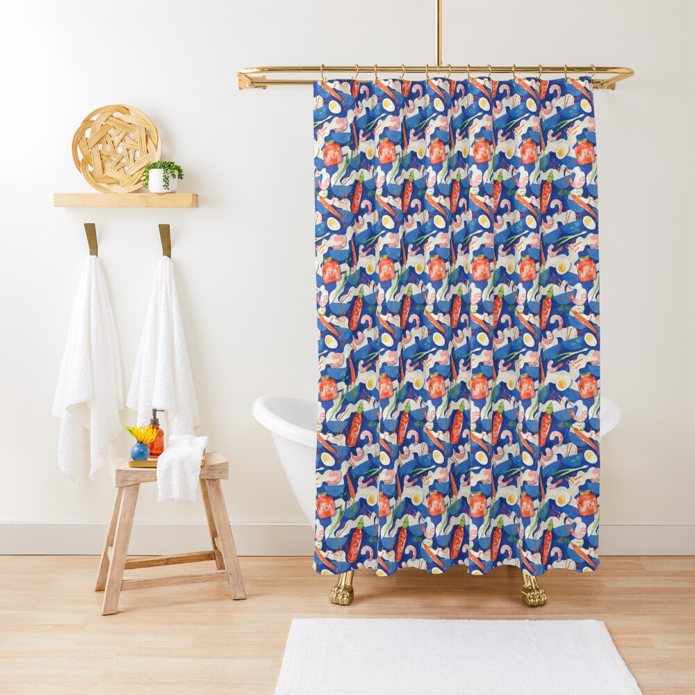 Spicy Shrimp Ramen - Watercolor Noodles Shower Curtain
