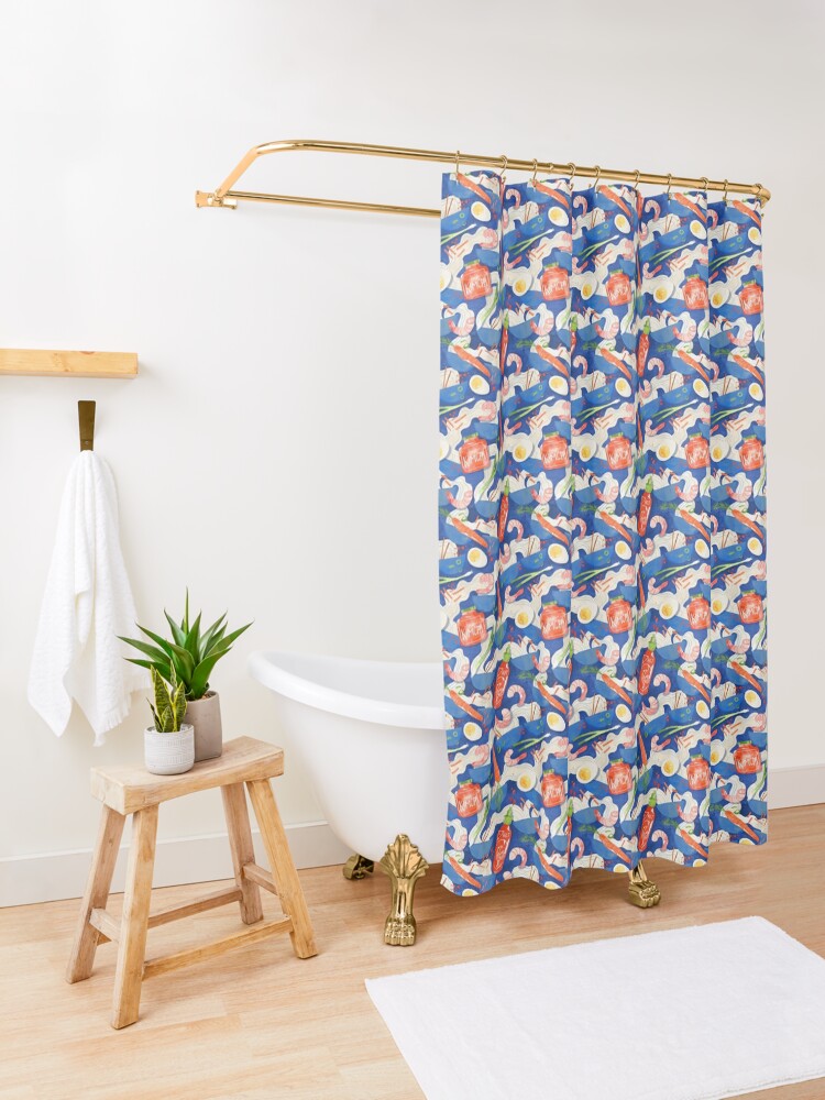 Alternate view of Spicy Shrimp Ramen - Watercolor Noodles Shower Curtain