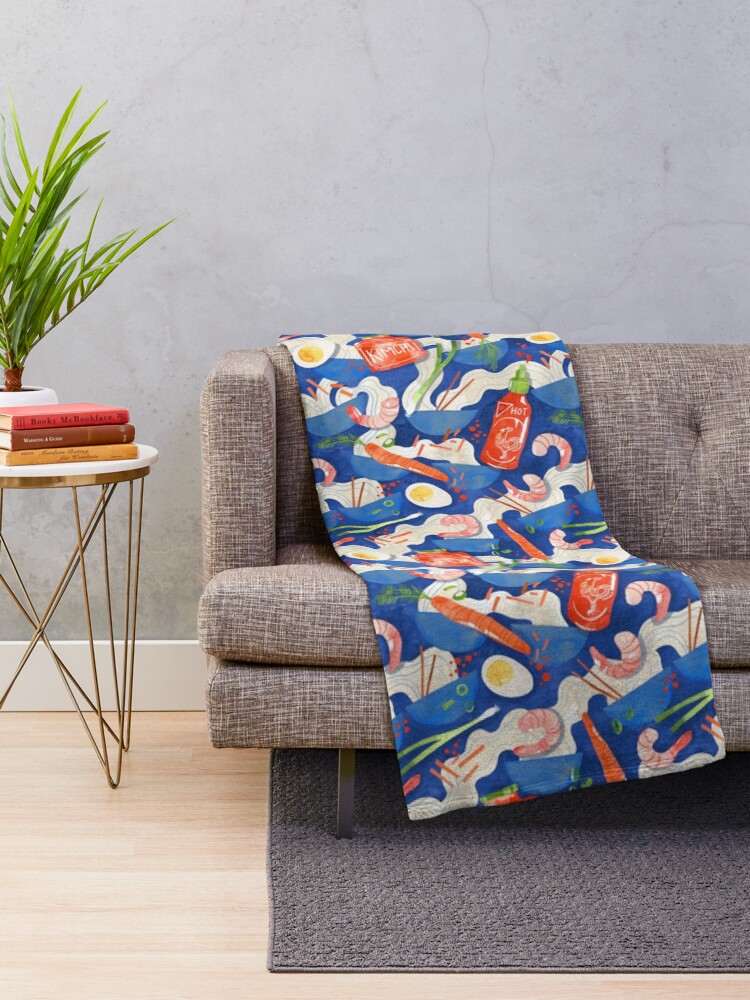 Alternate view of Spicy Shrimp Ramen - Watercolor Noodles Throw Blanket
