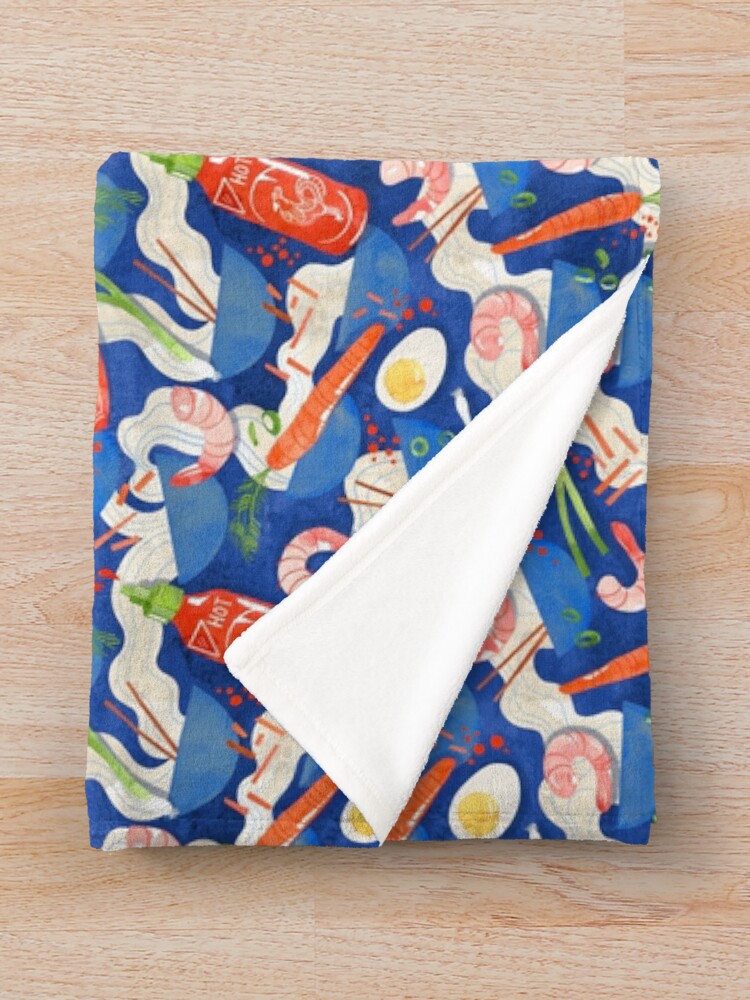 Alternate view of Spicy Shrimp Ramen - Watercolor Noodles Throw Blanket