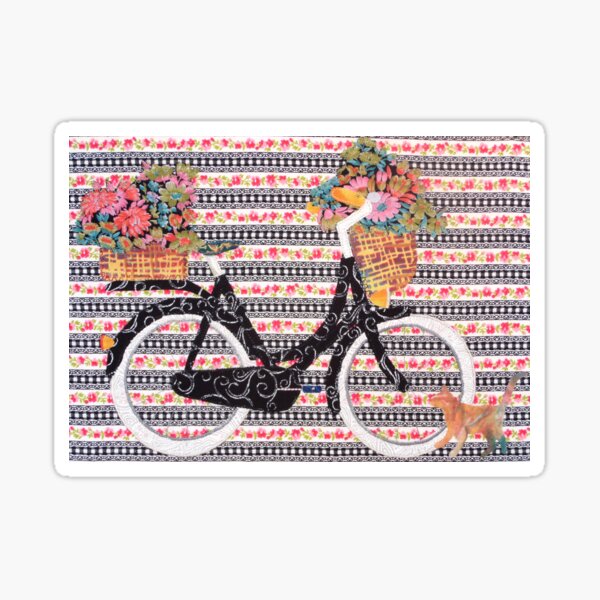 bicycle with happy cat and flowers Sticker