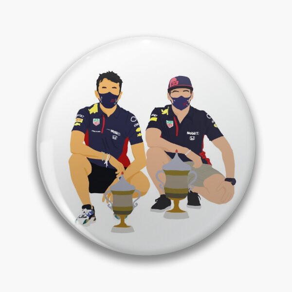Item preview, Alex Albon and Max Verstappen with their trophies from the 2020 Bahrain Grand Prix designed and sold by royaldutchness.