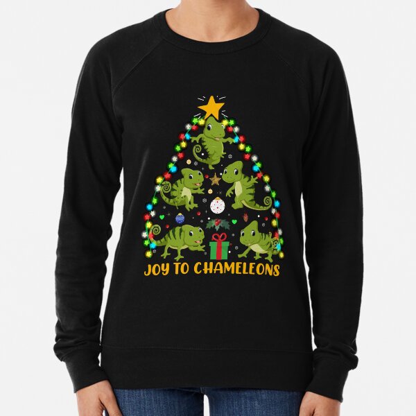 Joy To The Chameleons Chameleon Christmas Tree Lights Lightweight Sweatshirt