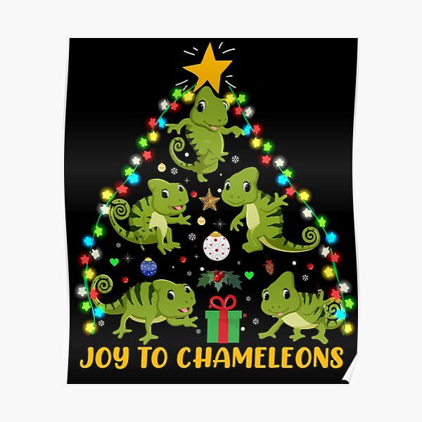 Joy To The Chameleons Chameleon Christmas Tree Lights Poster