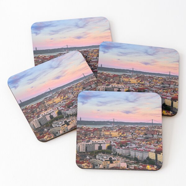 Item preview, Lisbon beautiful skyline at sunset photo with red rooftops designed and sold by MindChirp.