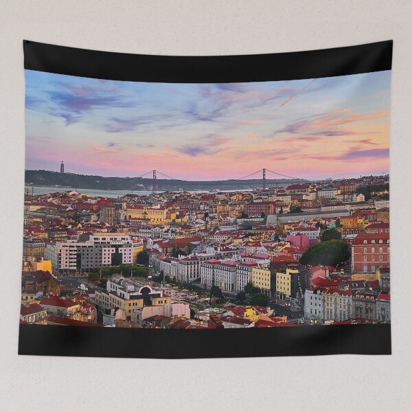 Item preview, Lisbon beautiful skyline at sunset photo with red rooftops designed and sold by MindChirp.